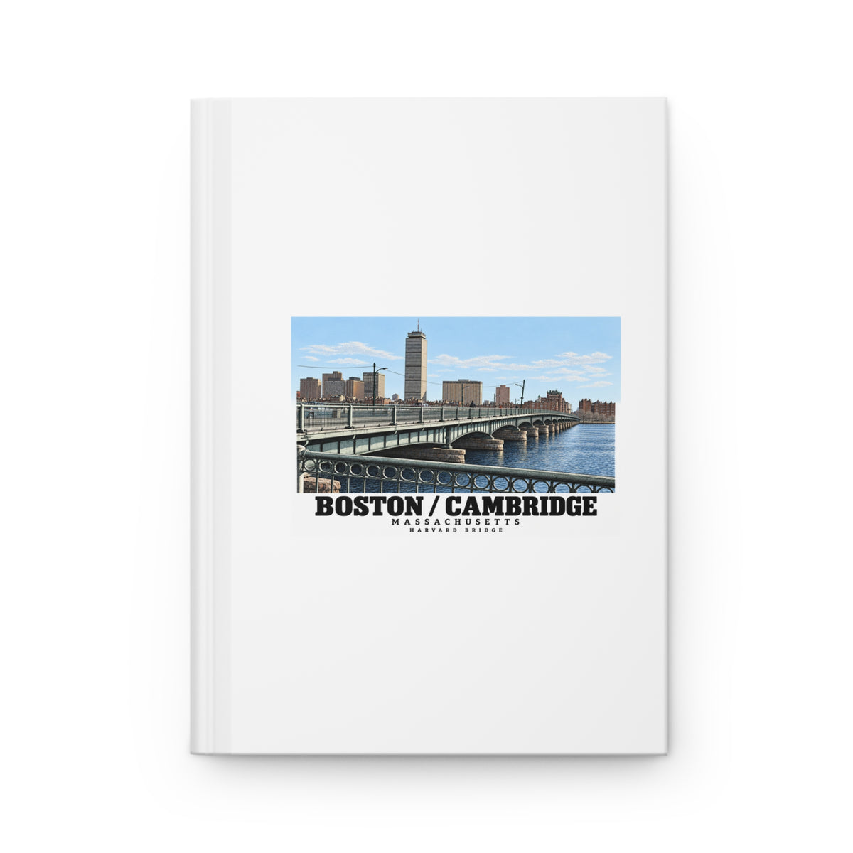 Journal front cover with Harvard Bridge artwork and Boston/Cambridge lettering