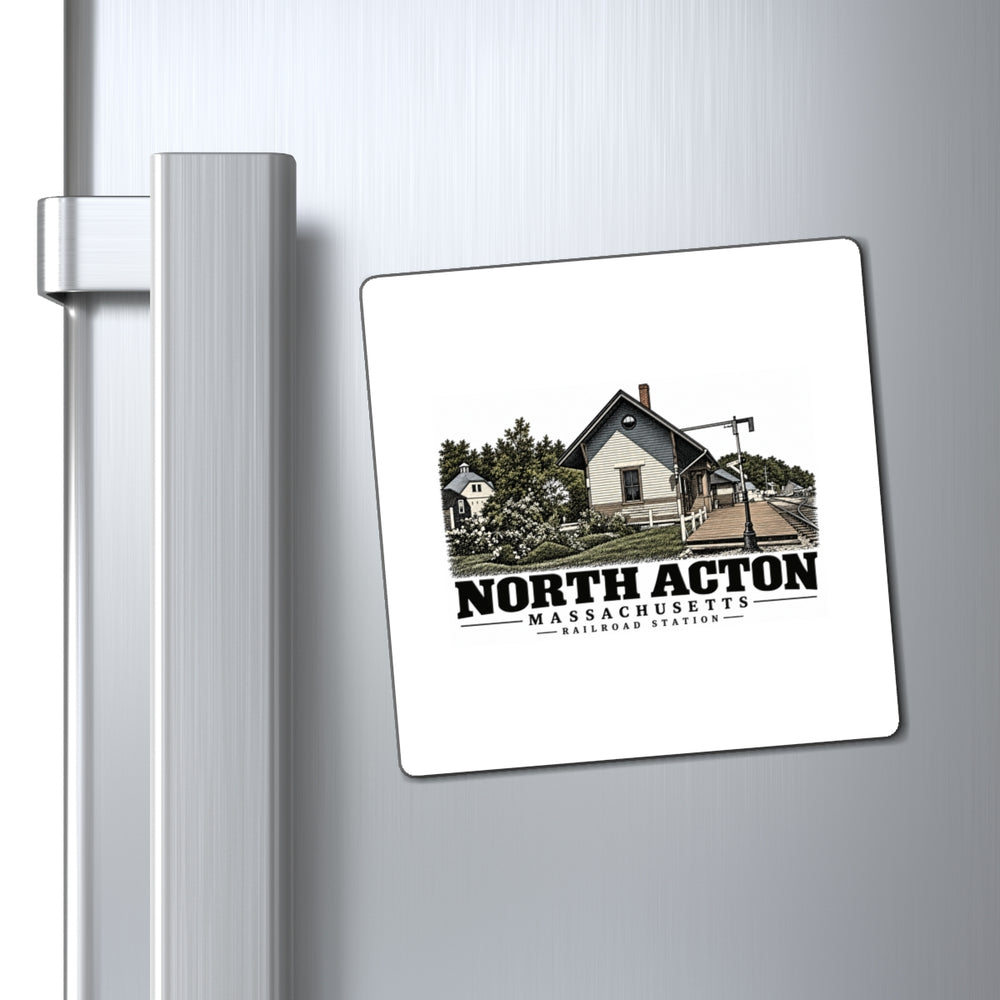 Illustrated North Acton Railroad Station in Acton on square magnet