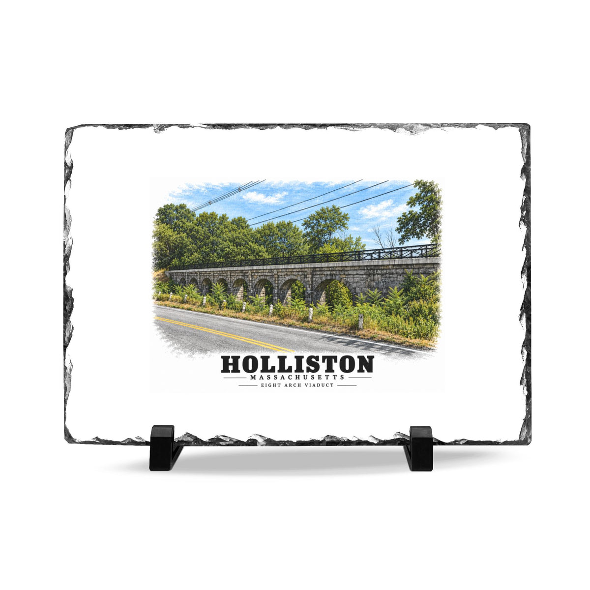 Eight Arch / Bogastow Brook Viaduct, Woodland Street, Upper Charles Rail Trail 7 × 11 in Slate Desk Plaque - Charles River