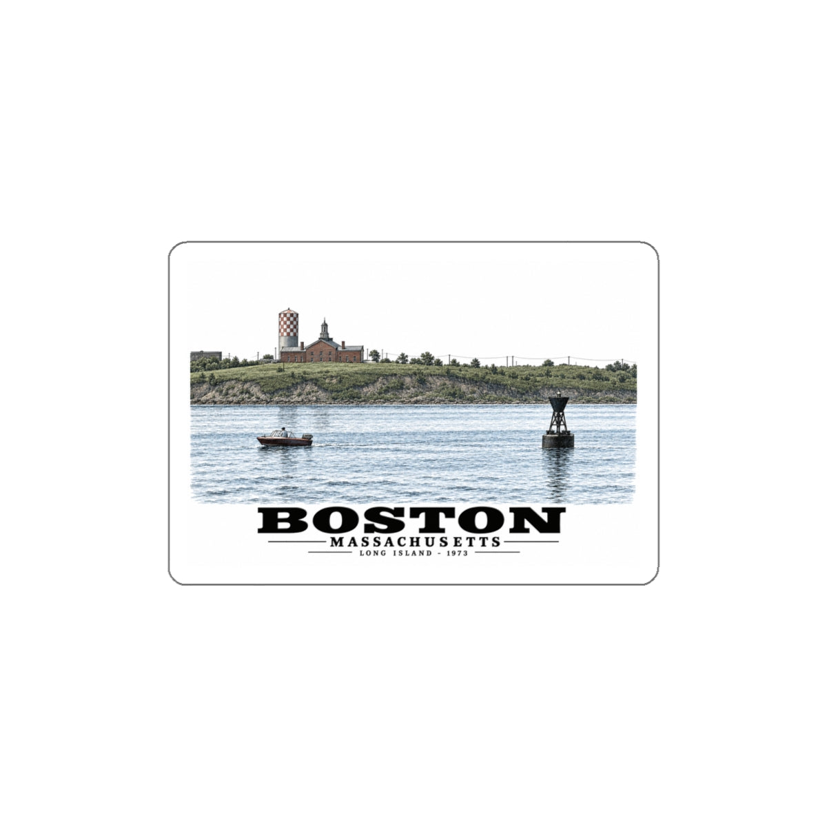 Long Island 4 in White Die-Cut Sticker - Boston Harbor