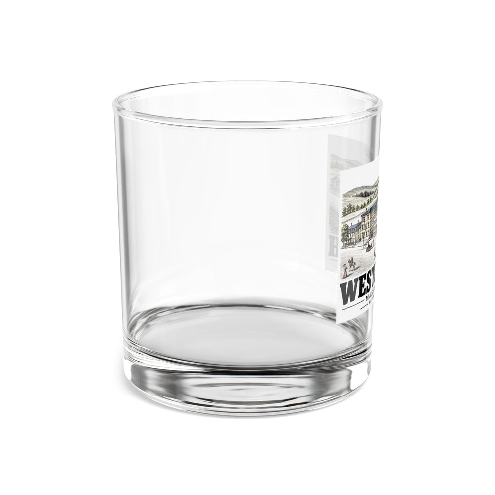 Illustrated National Straw Works in Westborough on rocks glass