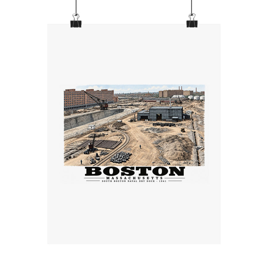 South Boston Dry Dock Area April 16-41 from roof of elevator shaft NW Matte Heritage Poster — 11 × 14 and 18 × 24 in - Boston Harbor