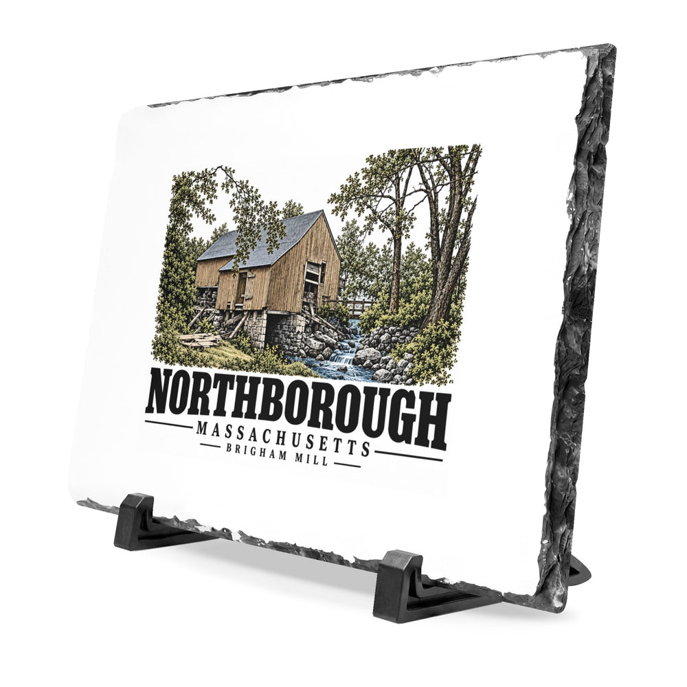 Illustrated Brigham Mill in Northborough on slate desk plaque