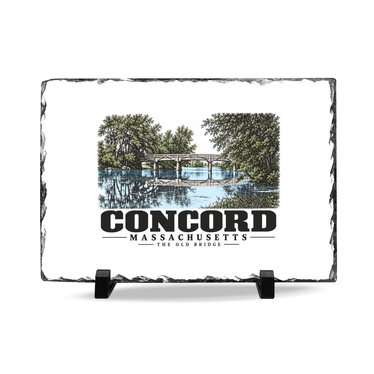 Illustrated The Old Bridge in Concord on slate desk plaque