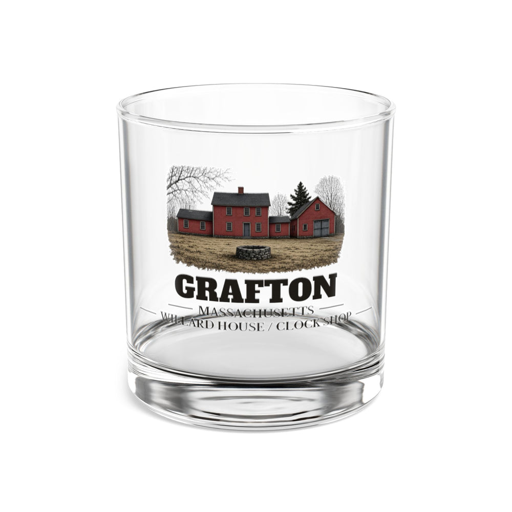 Front view of the Grafton Willard House / Clock Shop artwork printed on a clear 10 oz rocks glass