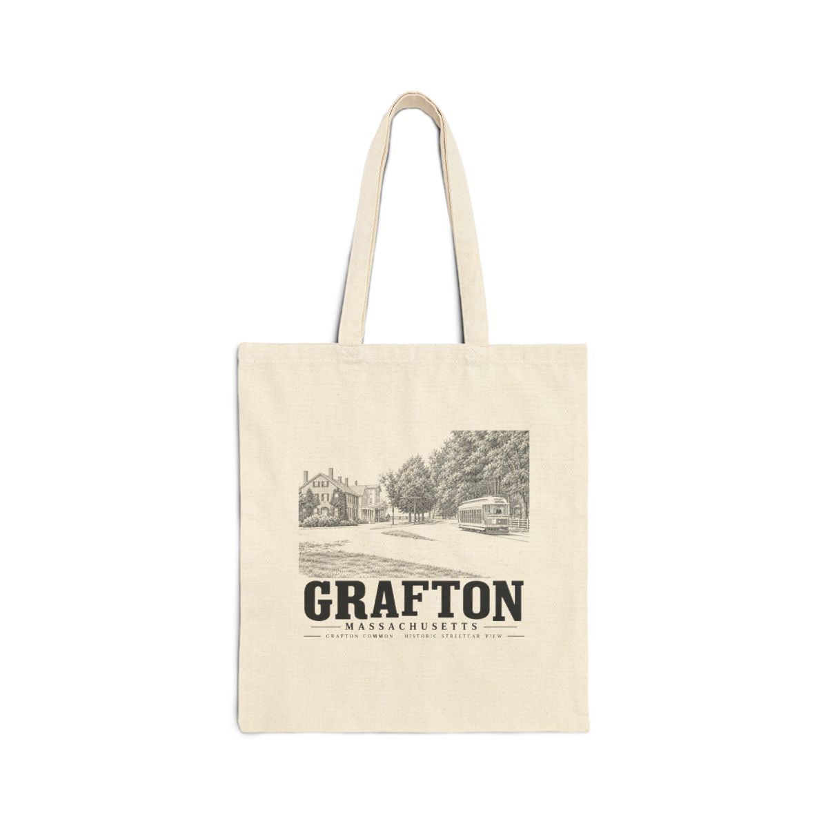 Grafton Common - Historic Streetcar View Heavy Canvas Tote - Natural - front product view