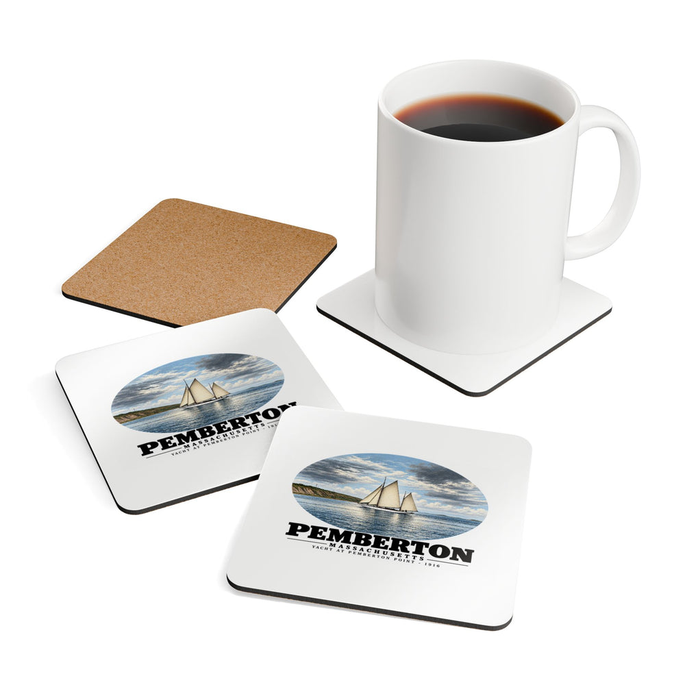 Yacht, Pemberton Hull Cork Back Coaster Set - Boston Harbor