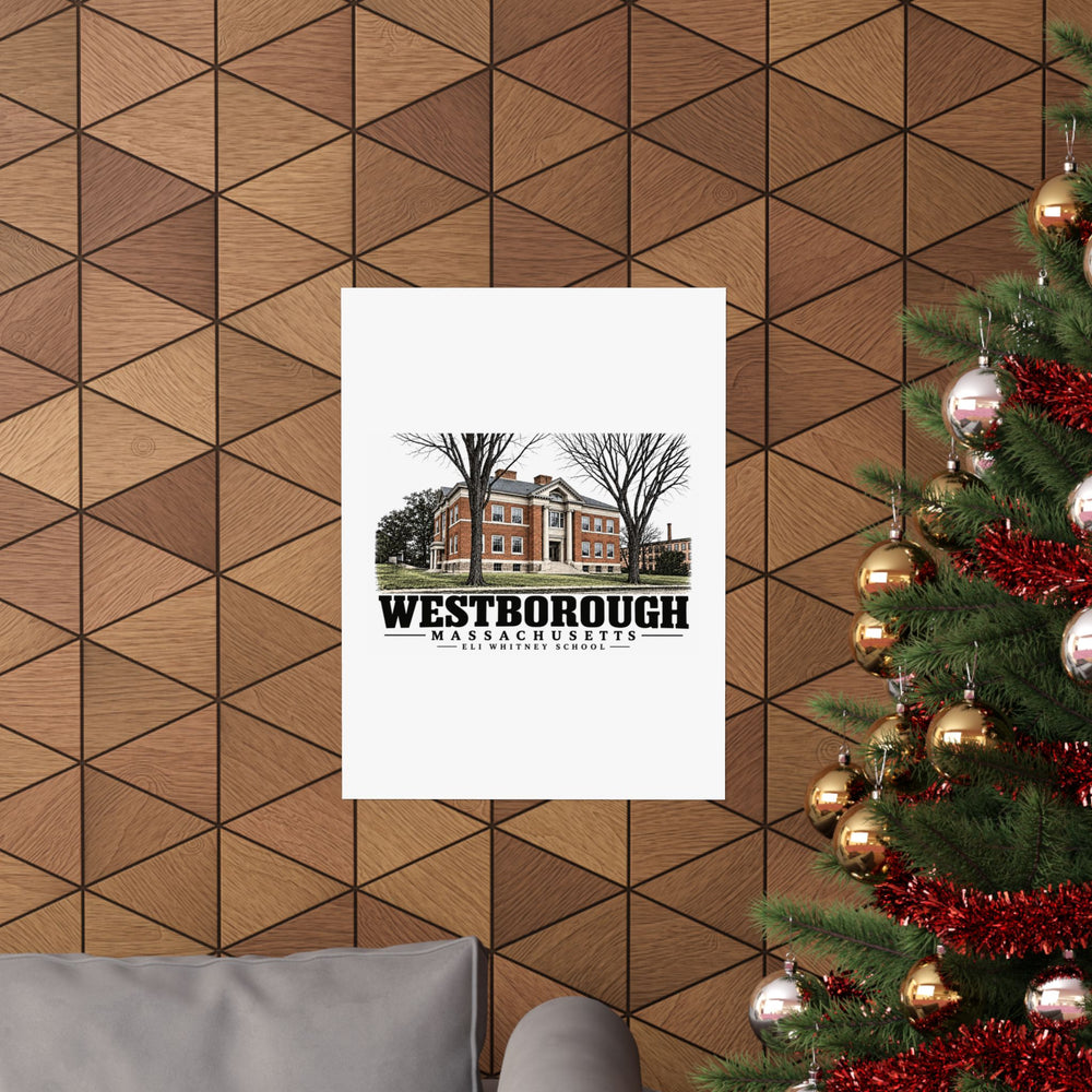 Illustrated Eli Whitney School in Westborough on unframed matte poster