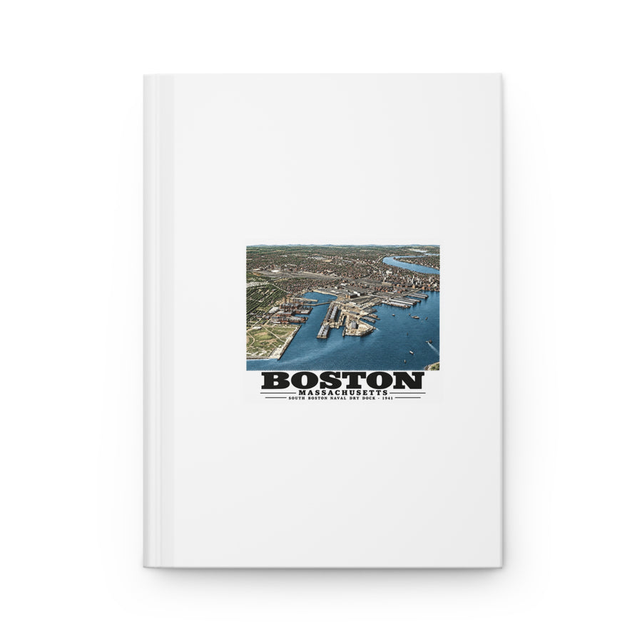 Navy Yard Annex, So. Boston, MA from East, 3000 feet Matte Hardcover Journal - Boston Harbor
