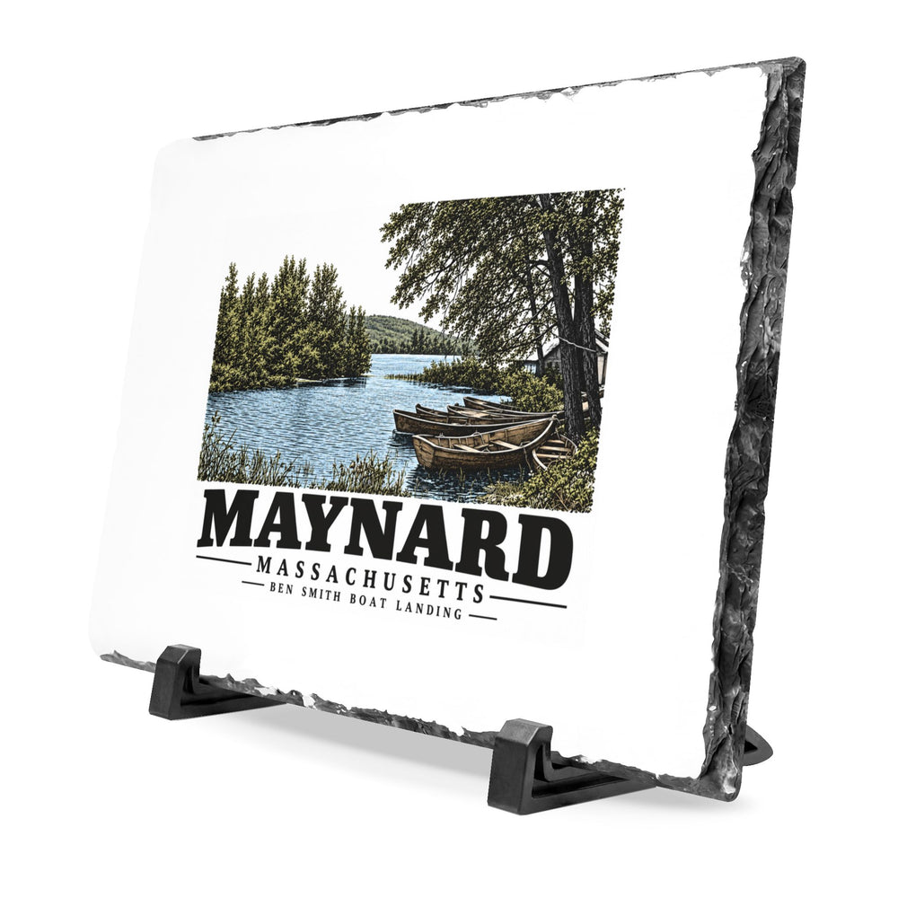 Illustrated Ben Smith Boat Landing in Maynard on slate desk plaque