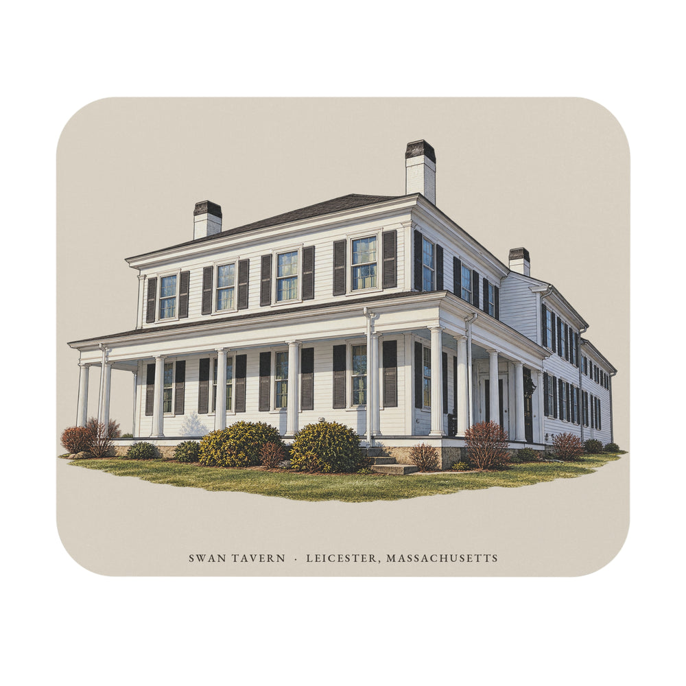 Leicester Swan Tavern mouse pad mockup showing the full illustrated print