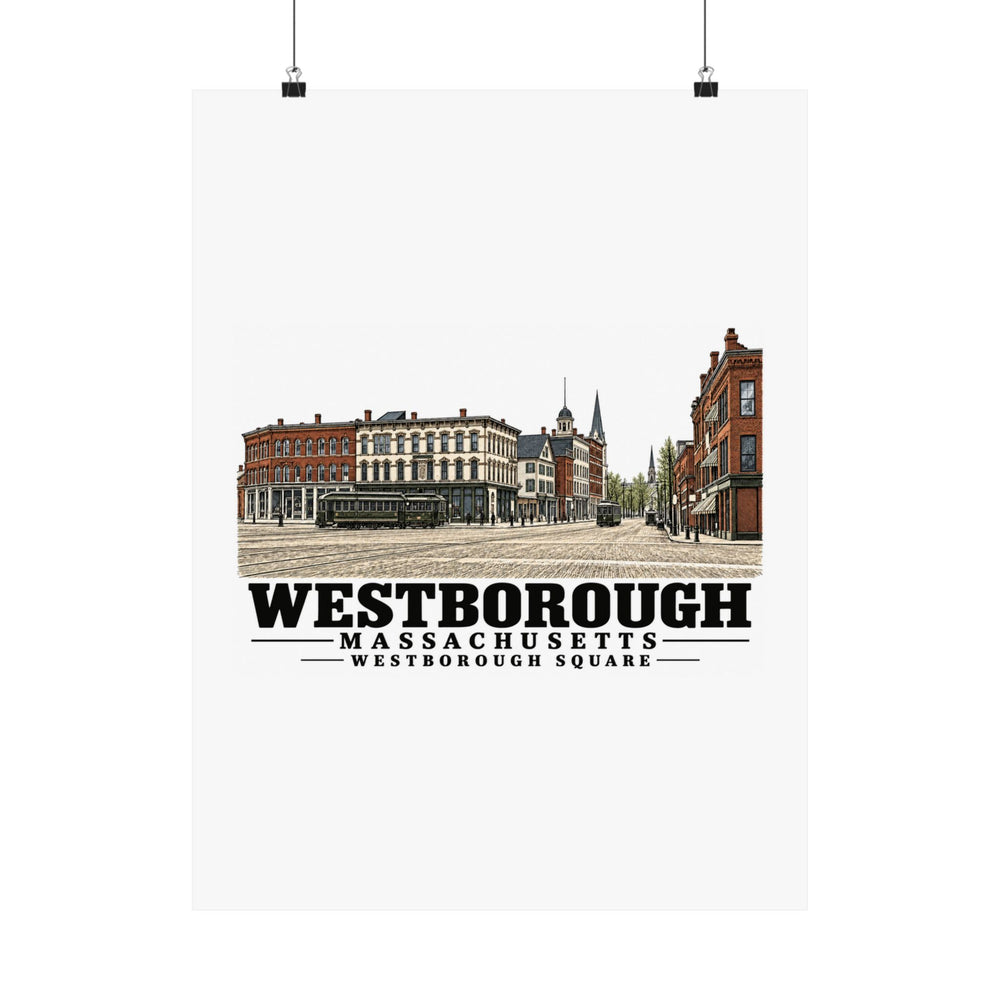 Illustrated Westborough Square in Westborough on unframed matte poster