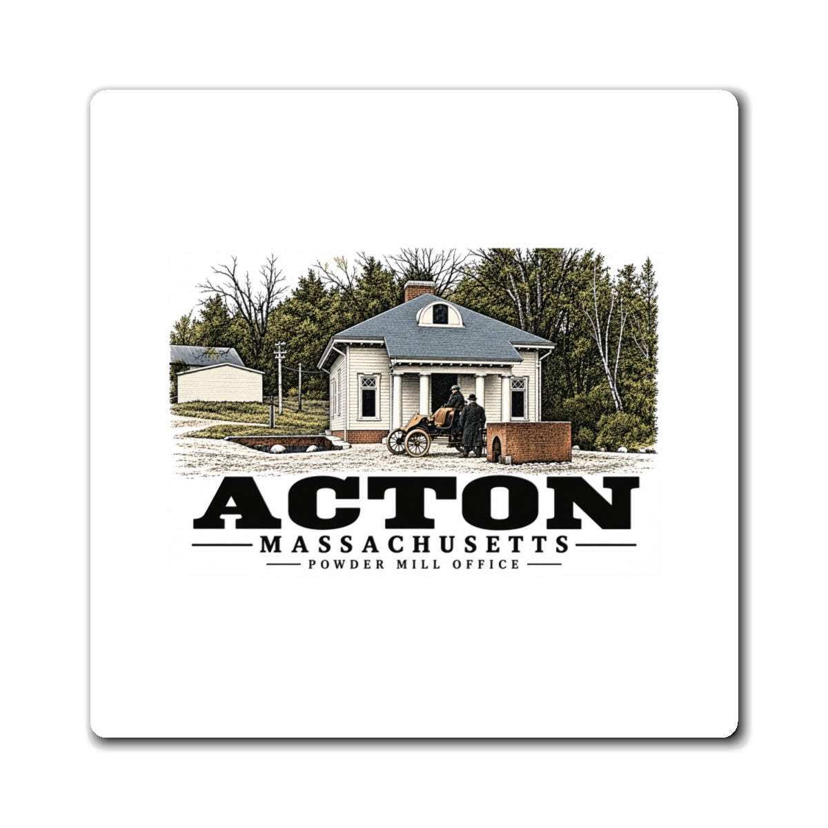 Illustrated Powder Mill Office in Acton on square magnet