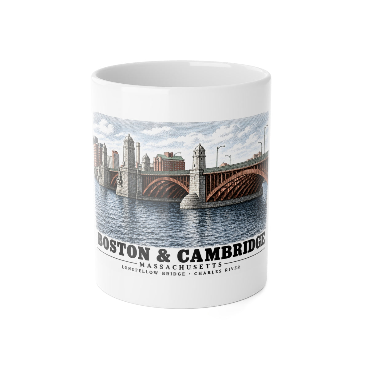 Longfellow Bridge, Charles Circle / Main Street across Charles River 11 oz White Ceramic Mug - Charles River