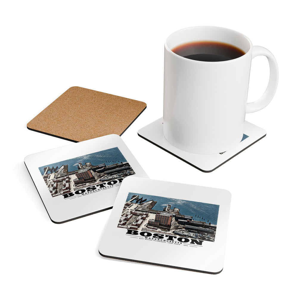 Maritime Coal Co., East Boston, MA -from North 1000 ft. Cork Back Coaster Set - Boston Harbor
