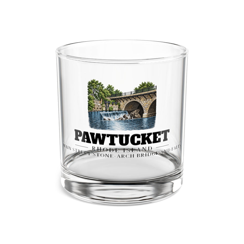 Front view of Pawtucket Main Street Stone-Arch Bridge and Falls 10 oz Rocks Glass