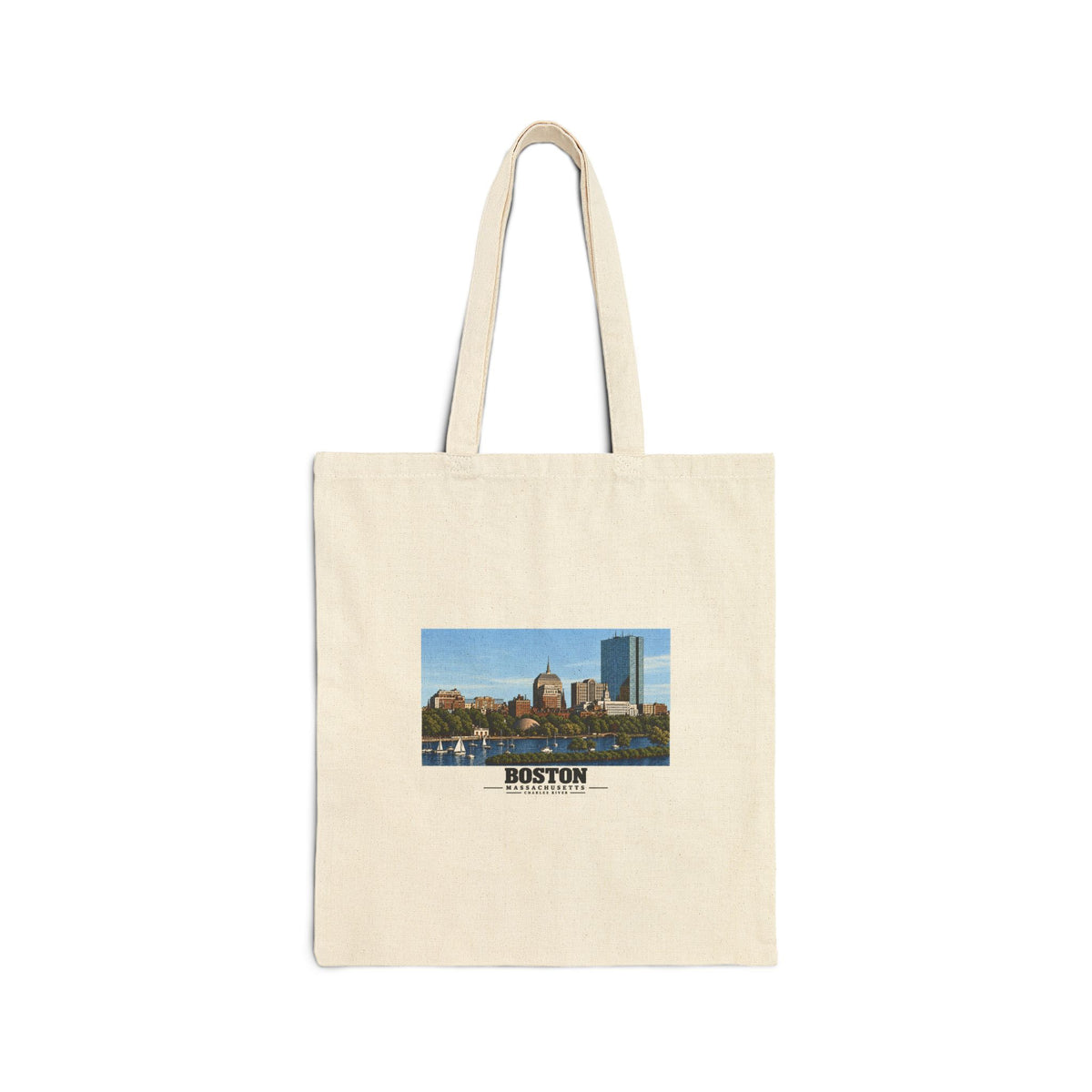 Illustrated St. Charles River view of Boston, Massachusetts in Boston and Cambridge on cotton canvas tote — natural canvas