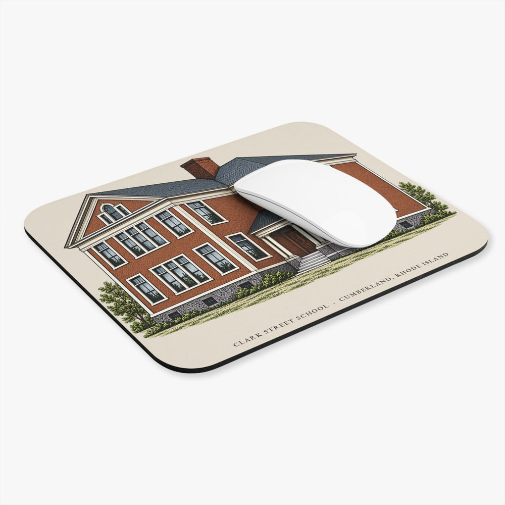 Cumberland Clark Street School mouse pad mockup showing the full illustrated print