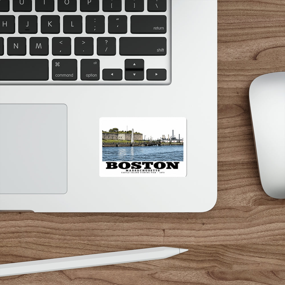 Castle Island, includes Fishing Pier 4 in White Die-Cut Sticker - Boston Harbor