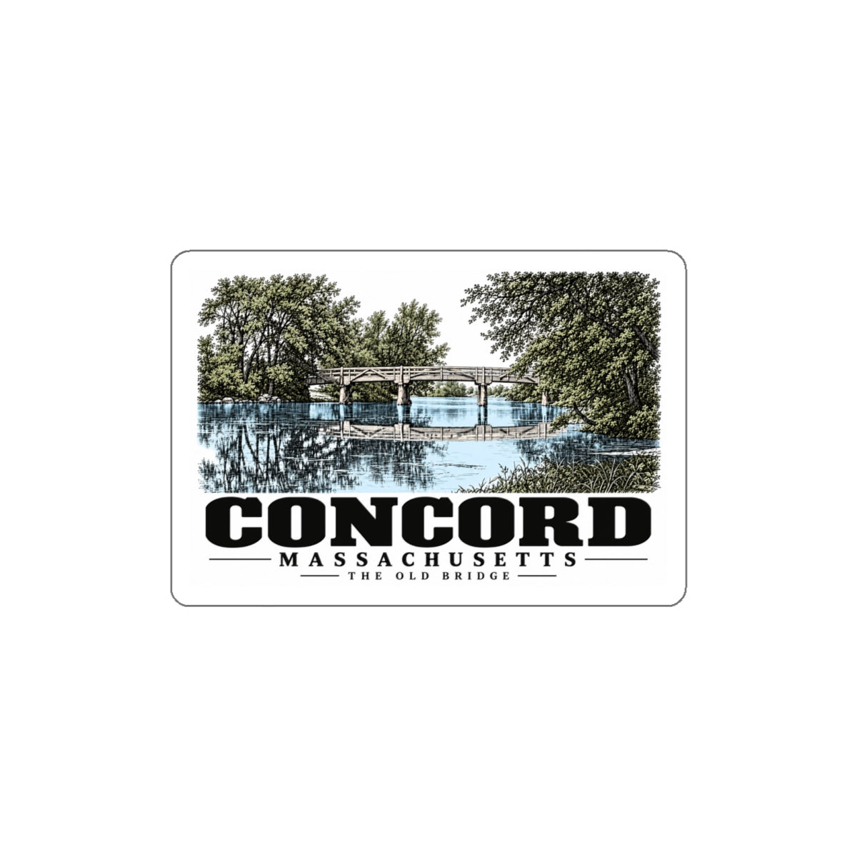 Illustrated The Old Bridge in Concord on die-cut sticker