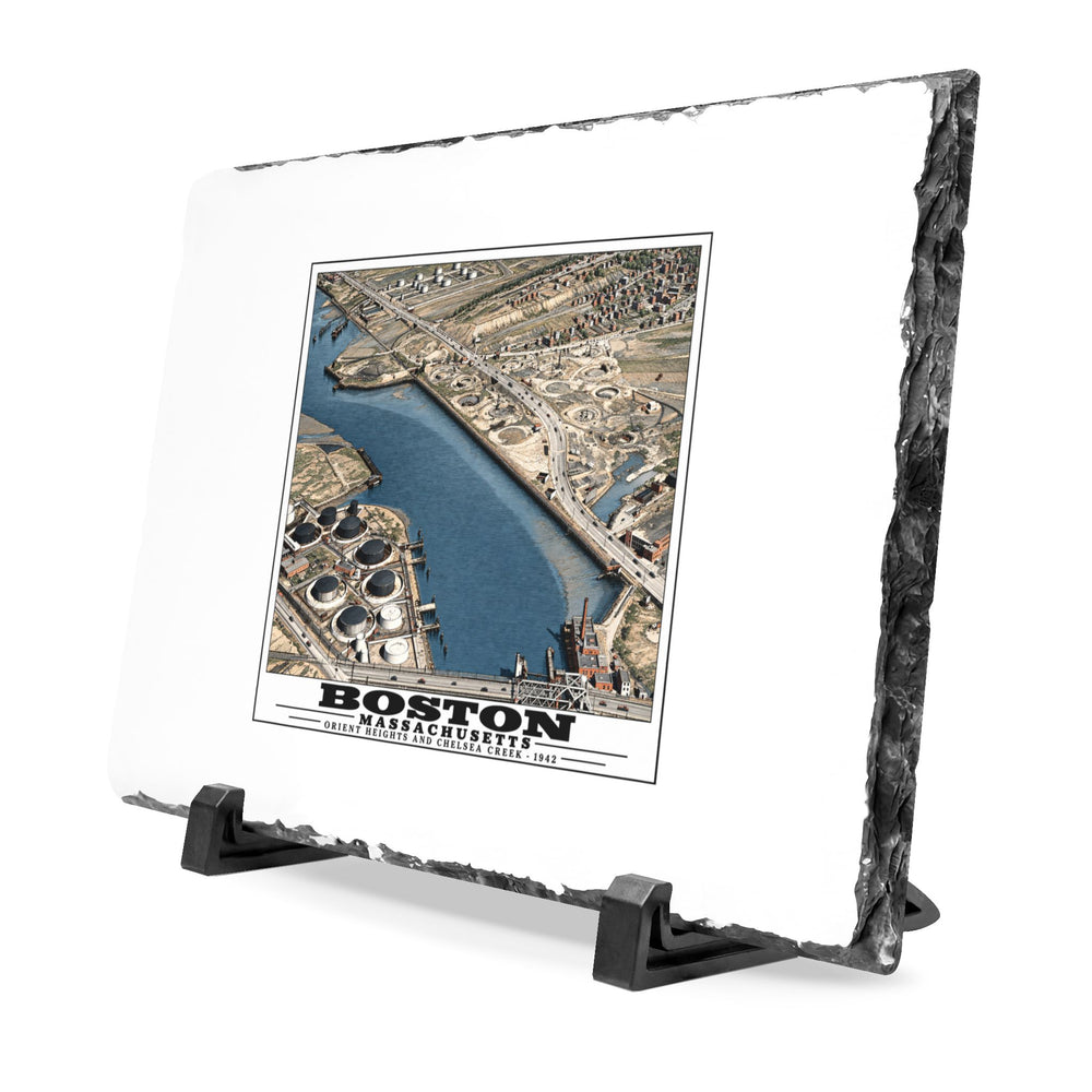 Orient Heights taken at 600 feet-Shore line, Chelsea Creek, East Boston 7 × 11 in Slate Desk Plaque - Boston Harbor