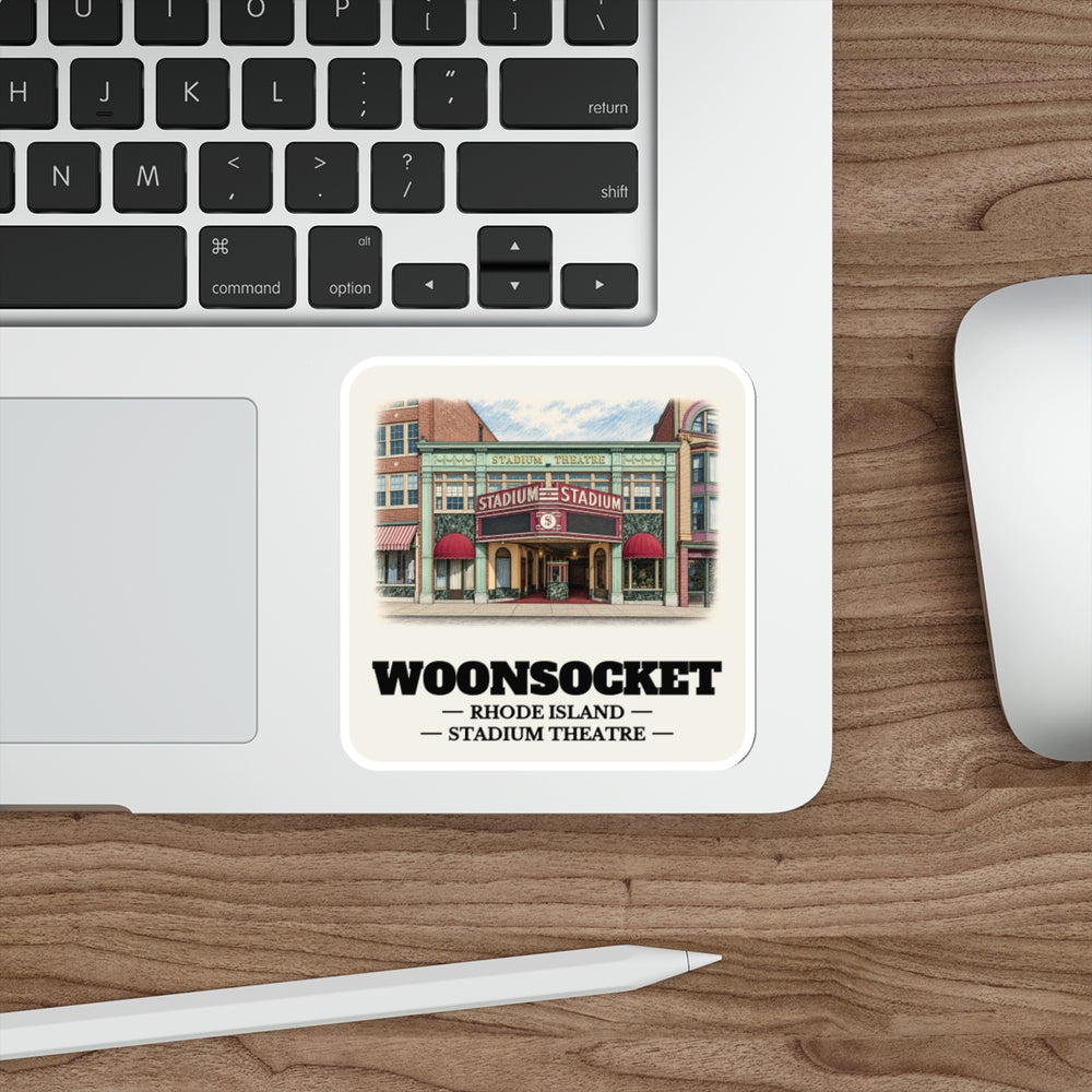 Woonsocket Stadium Theatre sticker shown on a laptop