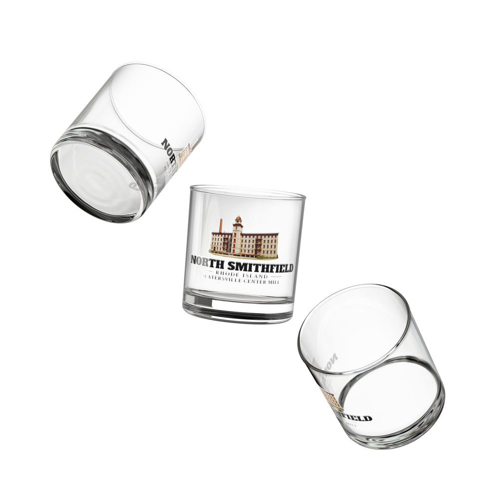 Angled view of North Smithfield Slatersville Center Mill 10 oz Rocks Glass