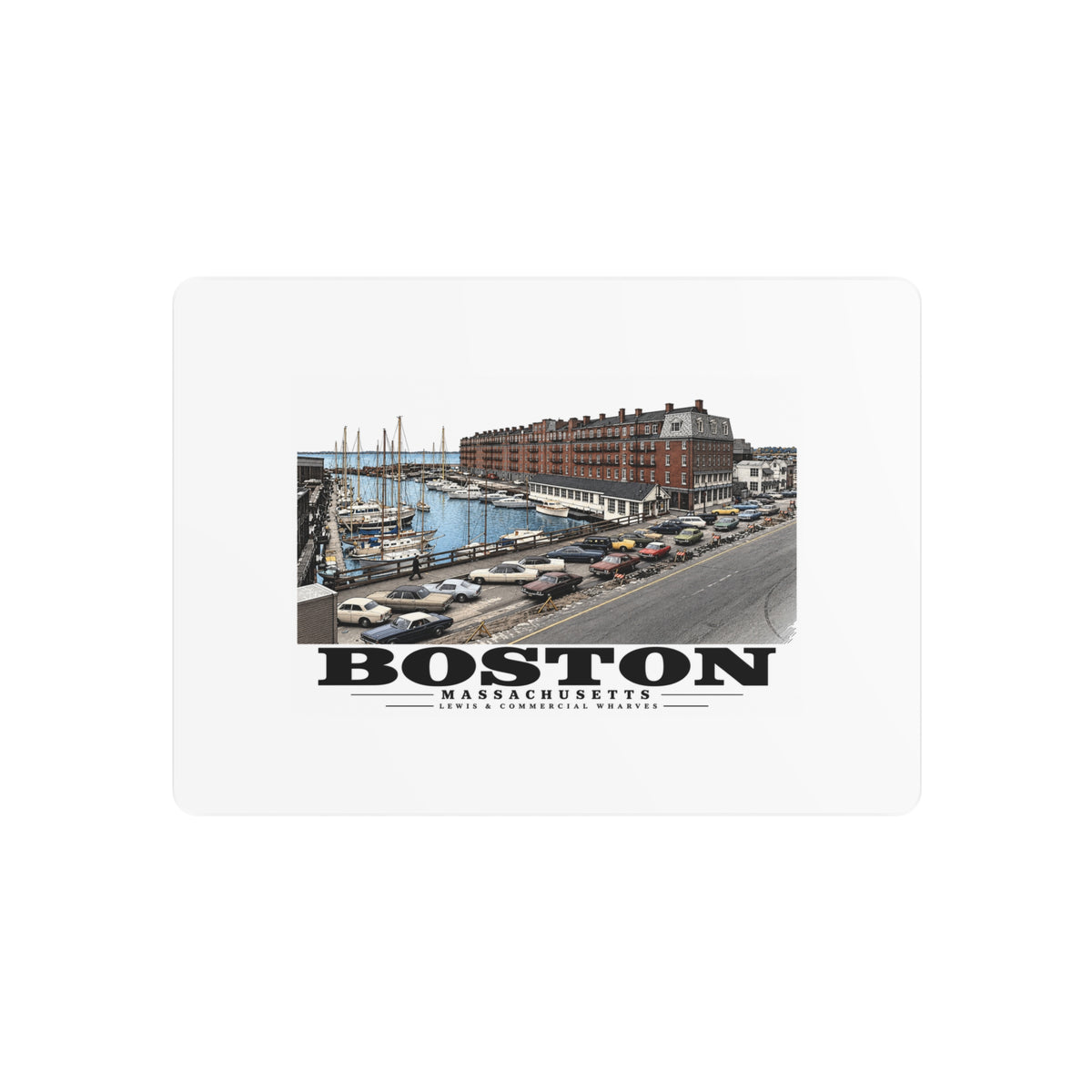 Marina between Lewis and Commercial Wharf 7 × 5 in Horizontal Metal Wall Art - Boston Harbor