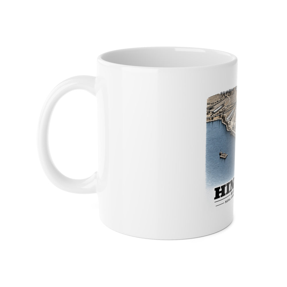 Construction progress New pier USNAD, Hingham, MA 11 oz White Ceramic Mug - Boston Harbor