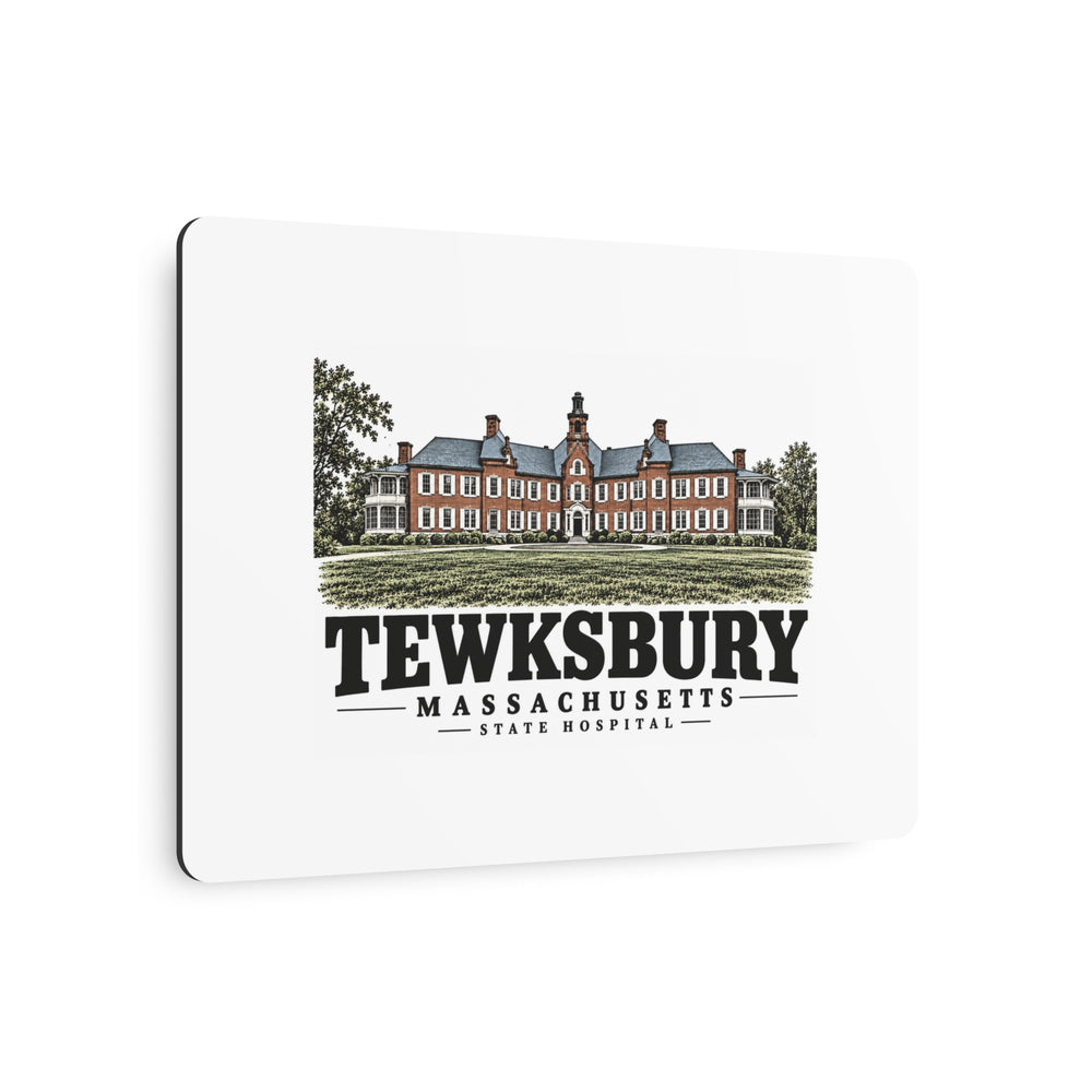 Angled front of State Hospital horizontal metal wall art, Tewksbury, Massachusetts.