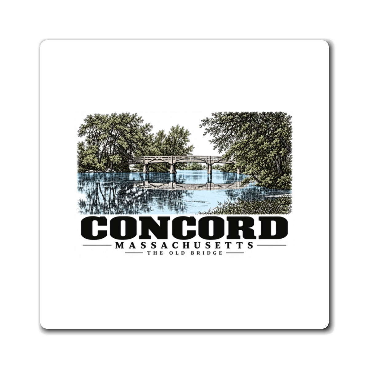Illustrated The Old Bridge in Concord on square magnet