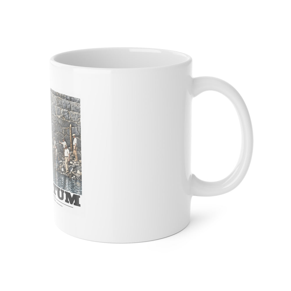 Repairing seawall near administration Building, Squantum 11 oz White Ceramic Mug - Boston Harbor