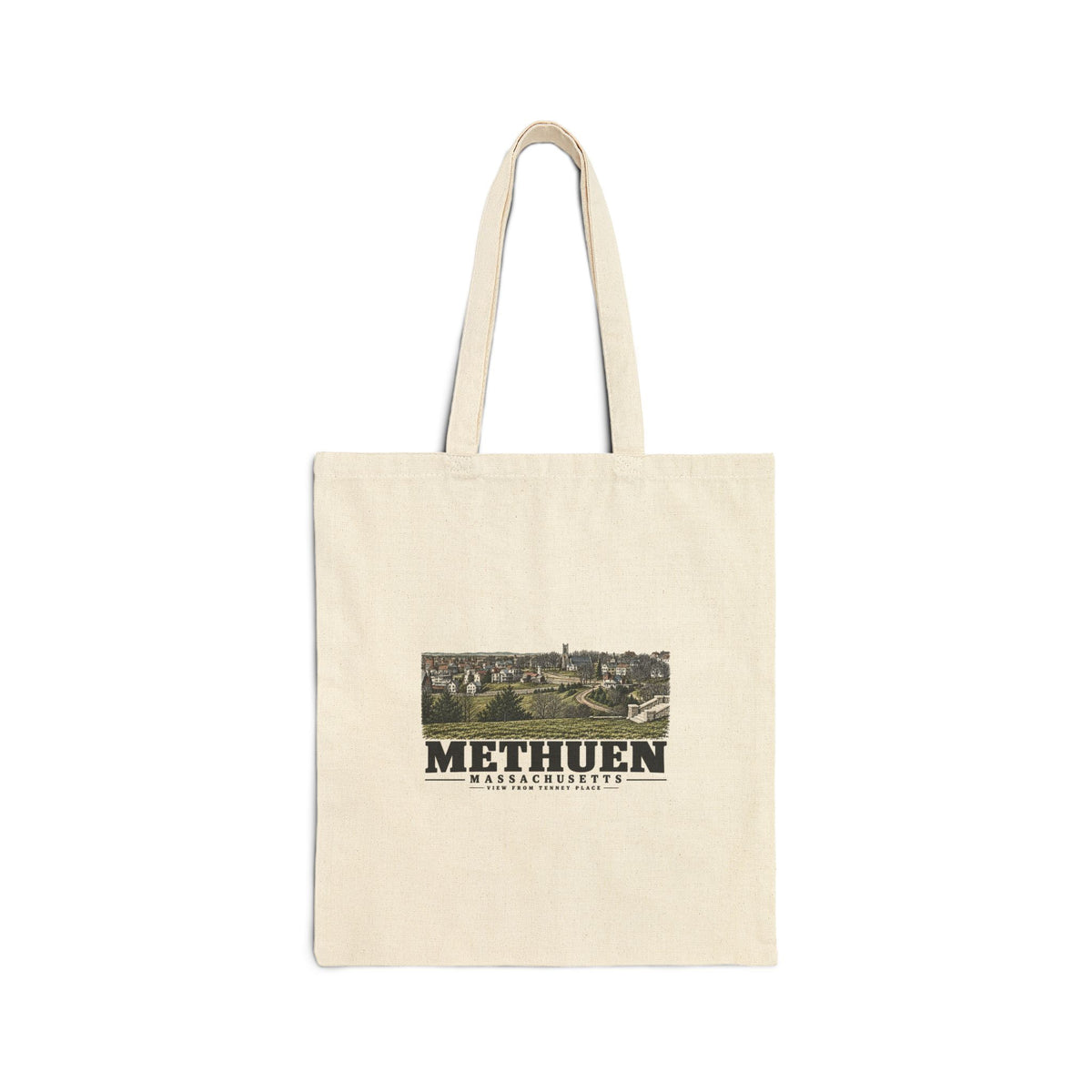 View of Methuen from the Tenney Place Natural + Black Heavy Canvas Tote - Merrimack Valley Goods