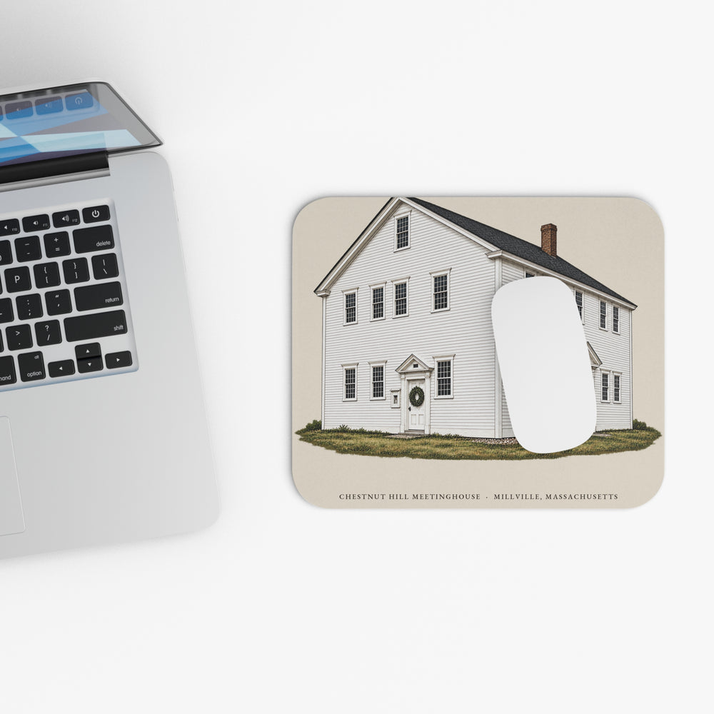 Millville Chestnut Hill Meetinghouse mouse pad mockup showing the full illustrated print