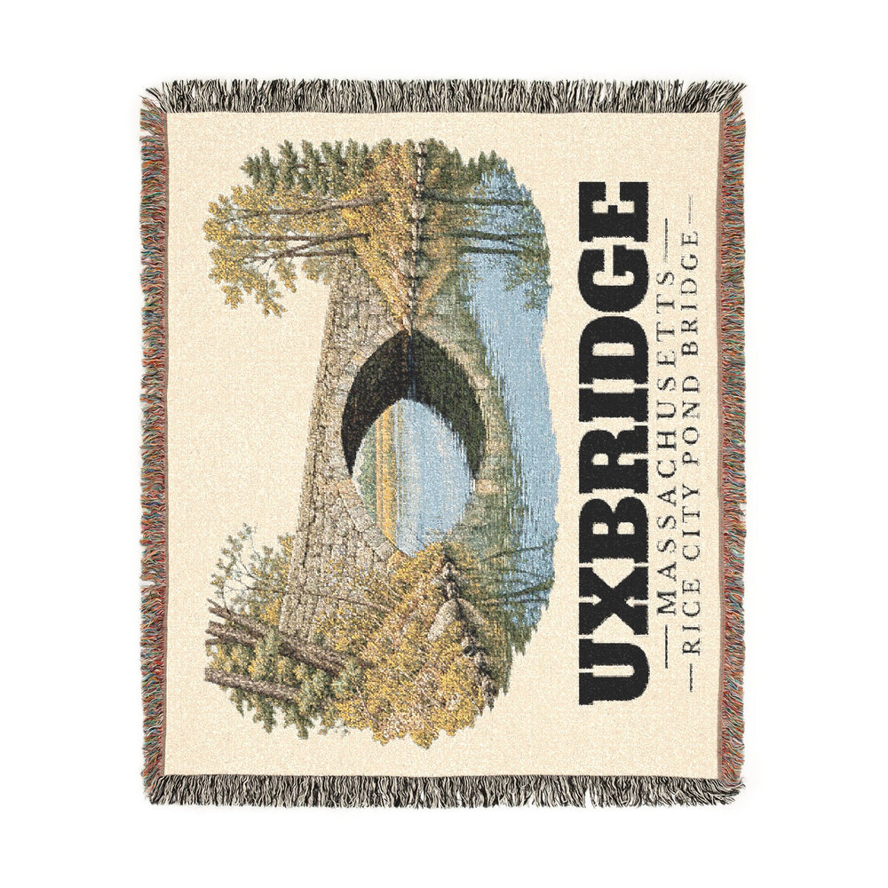 Rice City Pond Bridge — Uxbridge, Massachusetts woven blanket, product view 2