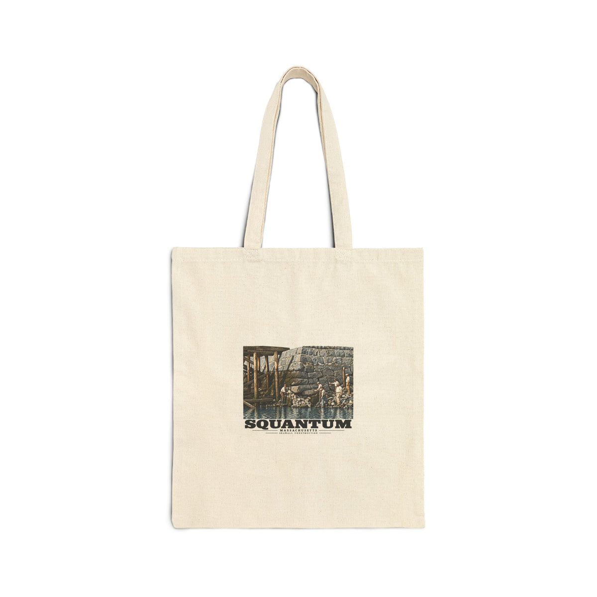 Repairing seawall near administration Building, Squantum Natural Heavy Canvas Tote - Boston Harbor