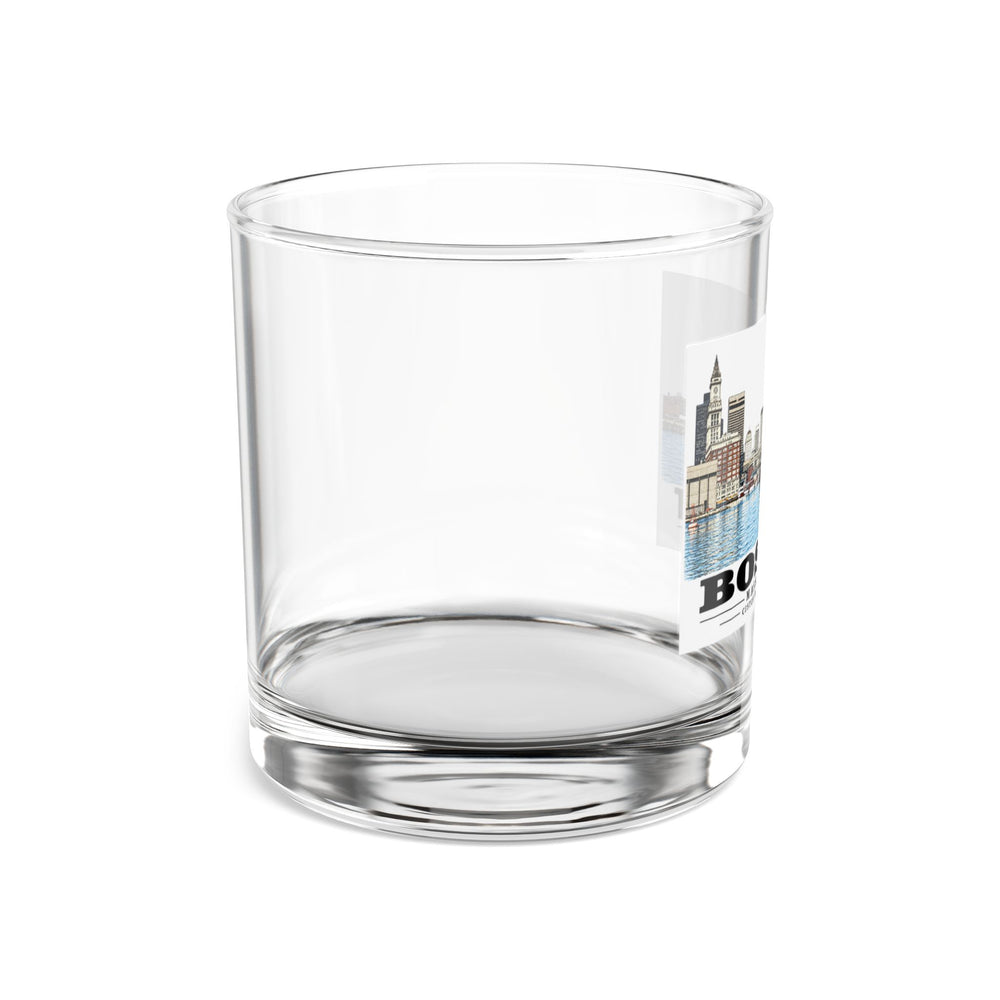 Custom House left to Long Wharf right 10 oz Rocks Glass - Boston Harbor