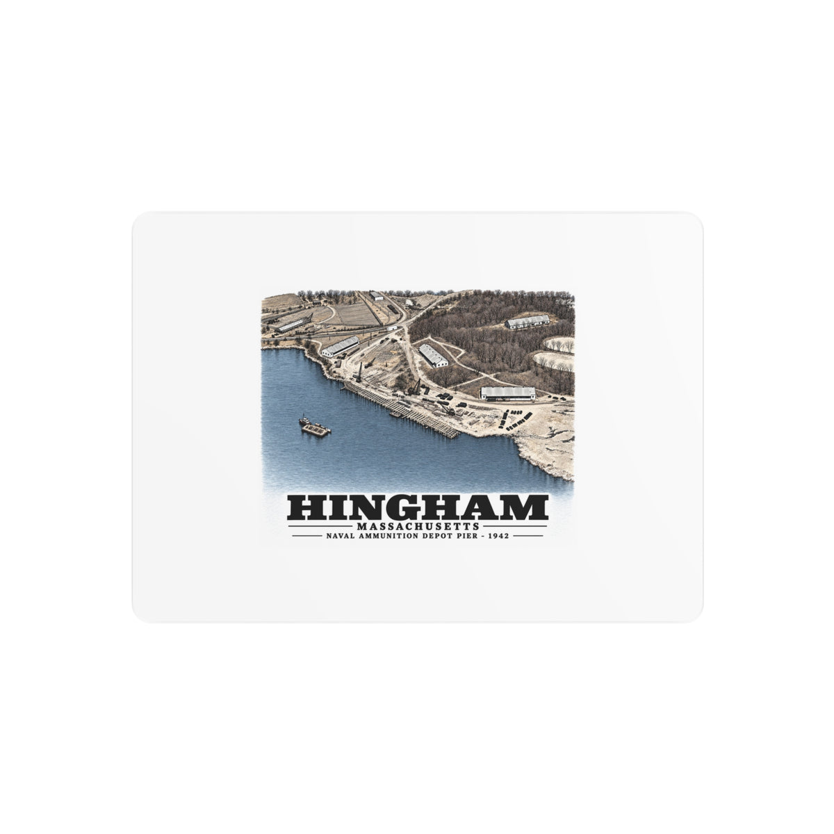 Construction progress New pier USNAD, Hingham, MA 7 × 5 in Horizontal Metal Wall Art - Boston Harbor