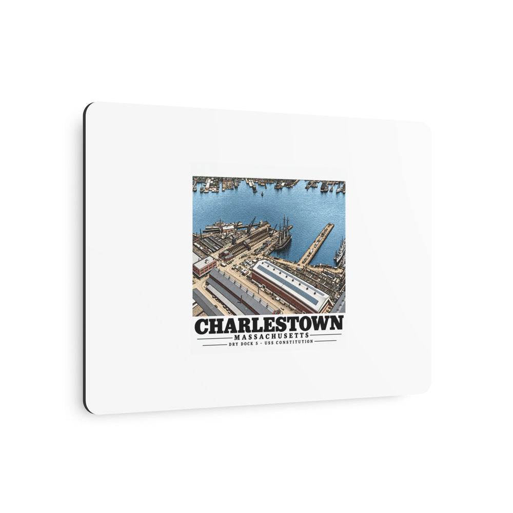 Illustrated Dry Dock 5 and Constitution Pier in Charlestown on metal art sign