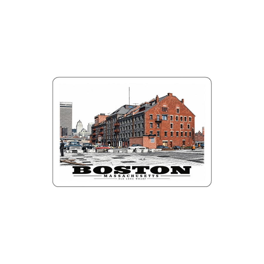 Old Long Wharf 4 in White Die-Cut Sticker - Boston Harbor