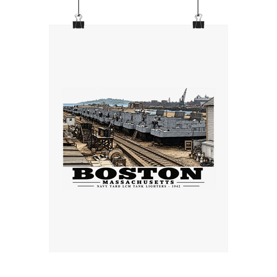 Illustrated Tank Lighters at Boston Navy Yard in Charlestown on unframed matte poster