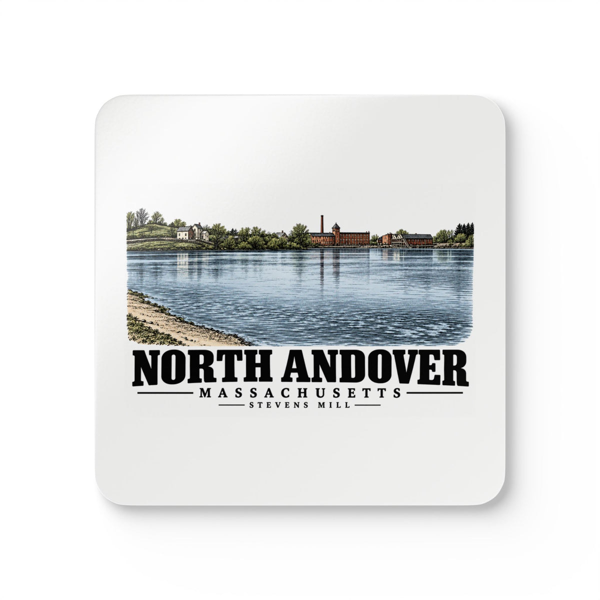 North Andover View at the Stevens Mill, North Andover Cork Back Coaster Set - Merrimack Valley Goods