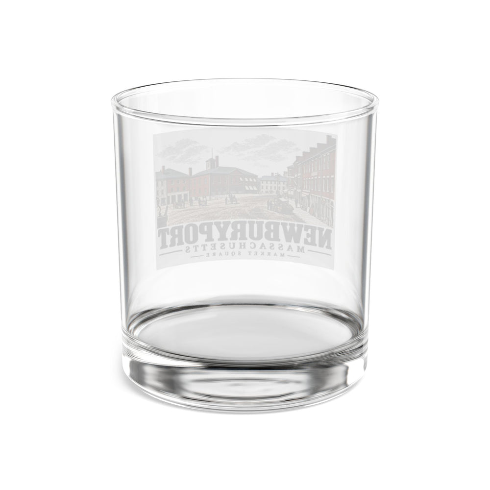 Market Square and historic market/firehouse, Newburyport illustration on 10 oz rocks glass — rear view through clear glass