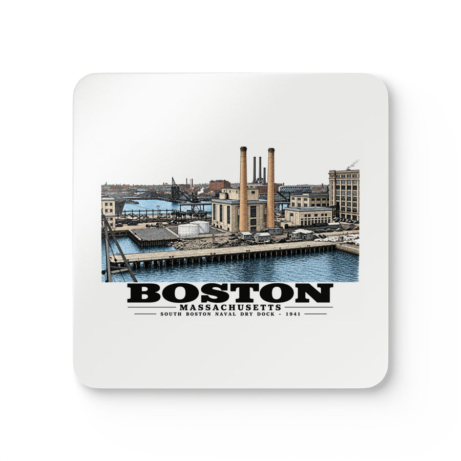 South Boston Dry Dock Area Mar 29-41 from roof of elevator shaft SE Cork Back Coaster Set - Boston Harbor
