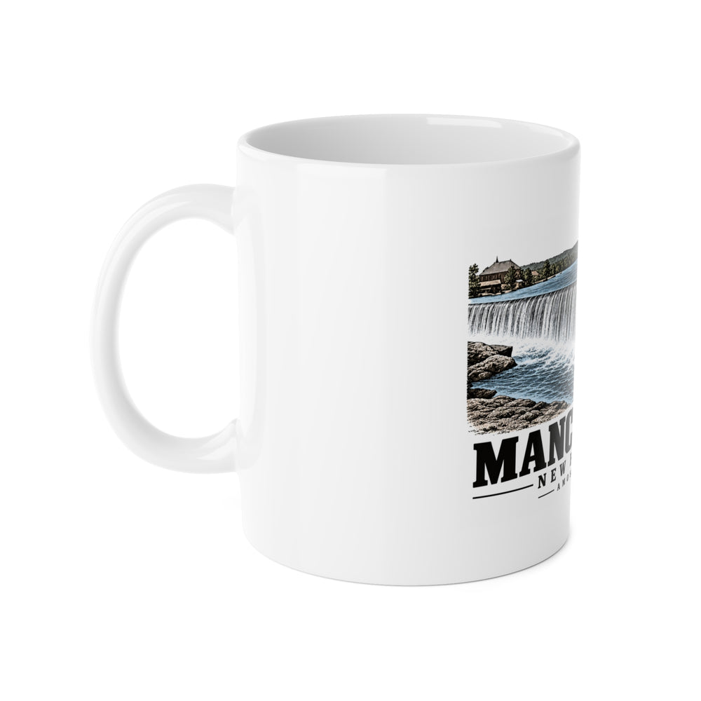 Manchester Amoskeag Falls and dam, published 1910 11 oz White Ceramic Mug - Merrimack Valley Goods
