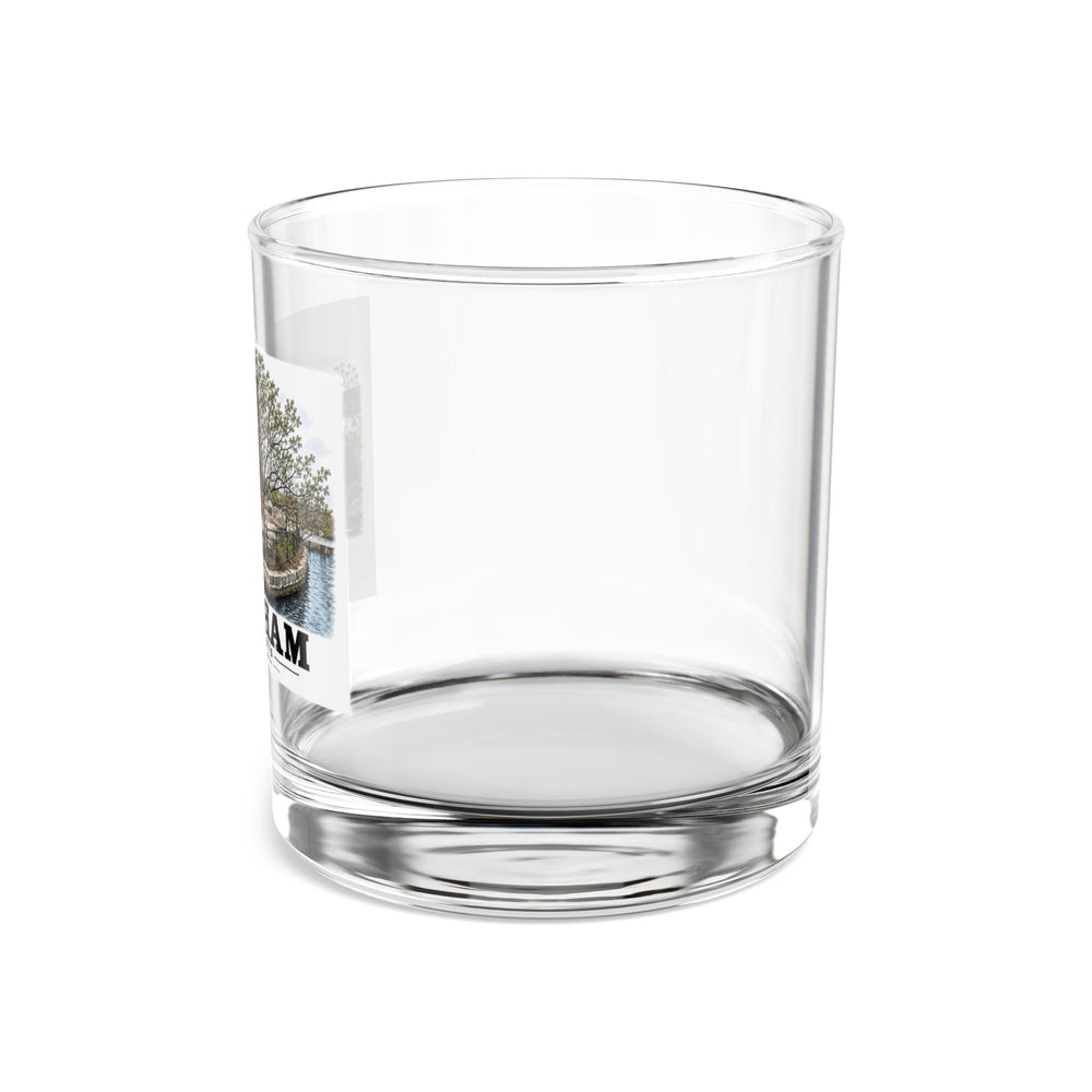 Illustrated Boston Manufacturing Company in Waltham on rocks glass
