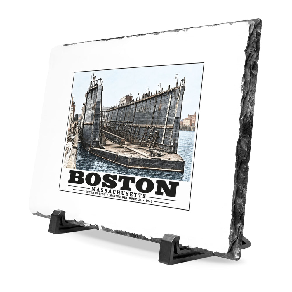 Floating dry dock #24 US Naval Dry Dock, South Boston 7 × 11 in Slate Desk Plaque - Boston Harbor