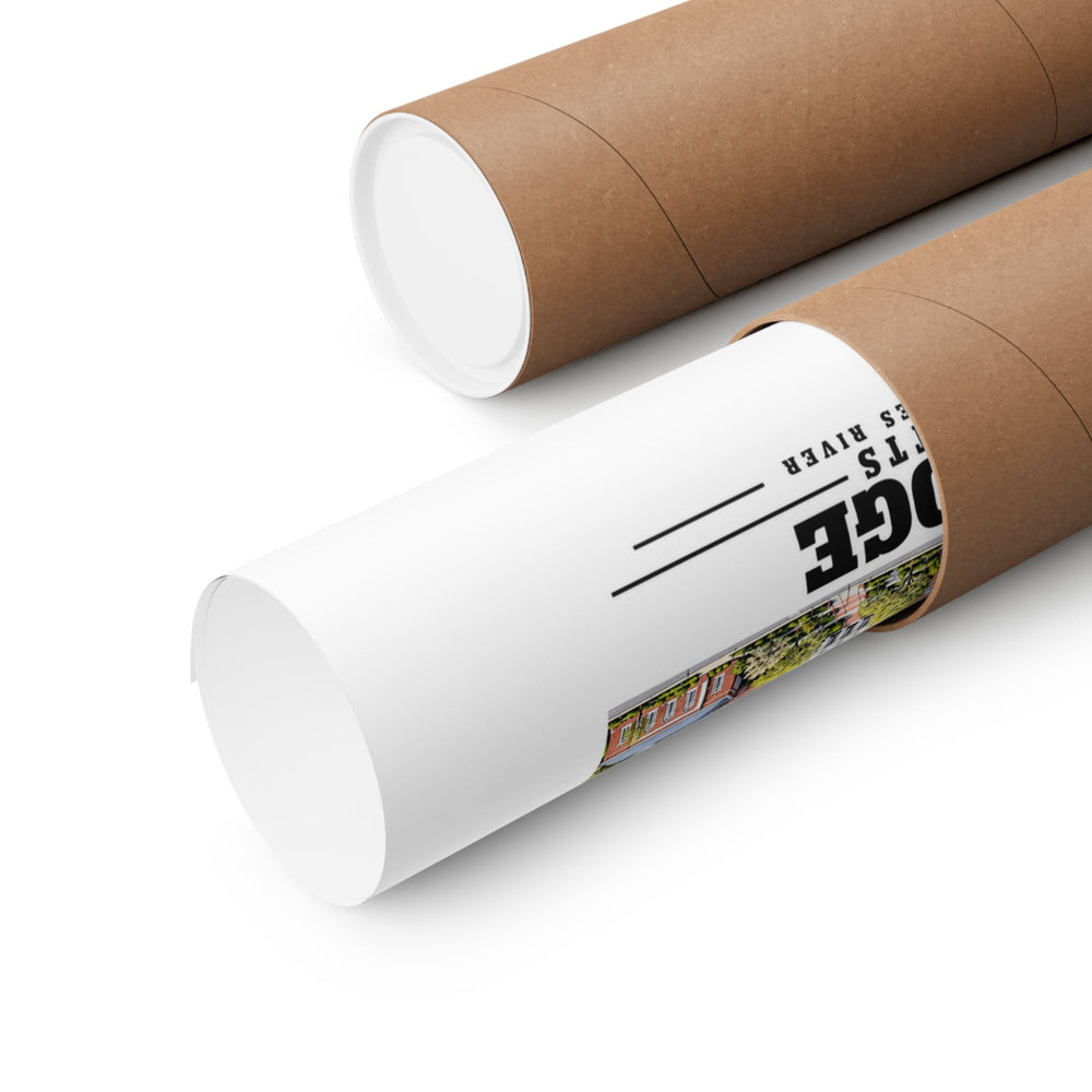 Rolled poster partly emerging from a cardboard tube, with part of the Cambridge design visible.