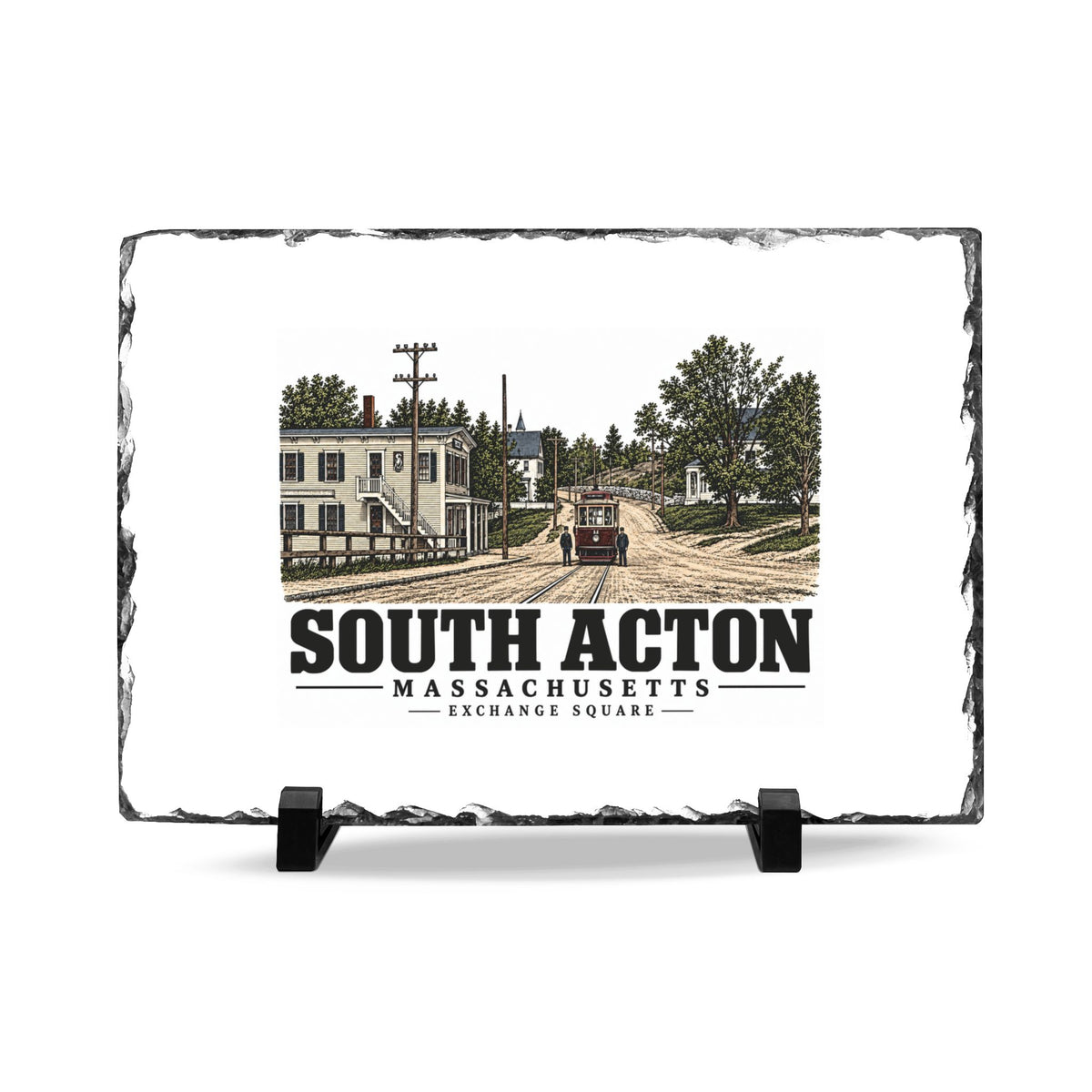 Illustrated Exchange Square in South Acton on slate desk plaque