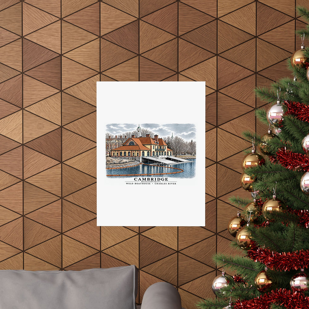 Weld Boathouse, 971 Memorial Drive, beside Anderson Bridge Matte Heritage Poster — 11 × 14 and 18 × 24 in - Charles River